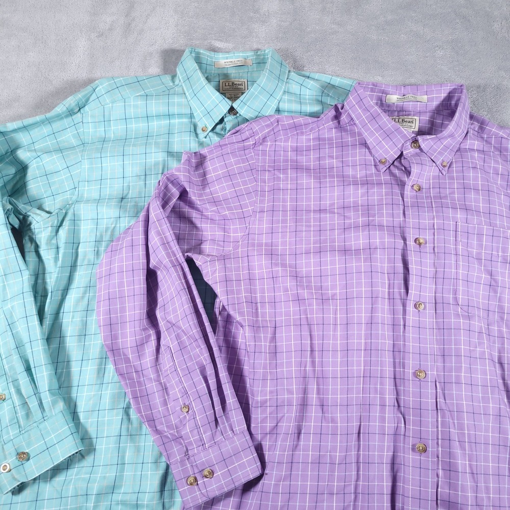 Lot of 2 LL Bean Button Down Shirts Mens XL Wrinkle Free Traditional Fit *Read